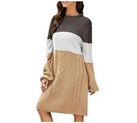 Graceyo Herbst Winter Dick Rollkragenkleid Damen, Einfarbig Rollkragen Langarm Strickkleid, Warm Langarmkleid Strickpulli Kleid, Pulloverkleid Freizeitkleid Knielang, Pullover Kleid Strick Sweater