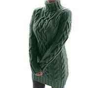 Graceyo Herbst Winter Dick Rollkragenkleid Damen, Einfarbig Rollkragen Langarm Strickkleid, Warm Langarmkleid Strickpulli Kleid, Pulloverkleid Freizeitkleid Knielang, Pullover Kleid Strick Sweater