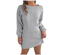 Graceyo Herbst Winter Dick Rollkragenkleid Damen, Einfarbig Rollkragen Langarm Strickkleid, Warm Langarmkleid Strickpulli Kleid, Pulloverkleid Freizeitkleid Knielang, Pullover Kleid Strick Sweater