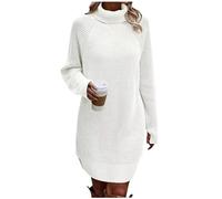 Graceyo Herbst Winter Dick Rollkragenkleid Damen, Einfarbig Rollkragen Langarm Strickkleid, Warm Langarmkleid Strickpulli Kleid, Pulloverkleid Freizeitkleid Knielang, Pullover Kleid Strick Sweater