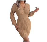 Graceyo Herbst Winter Dick Rollkragenkleid Damen, Einfarbig Rollkragen Langarm Strickkleid, Warm Langarmkleid Strickpulli Kleid, Pulloverkleid Freizeitkleid Knielang, Pullover Kleid Strick Sweater