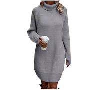 Graceyo Herbst Winter Dick Rollkragenkleid Damen, Einfarbig Rollkragen Langarm Strickkleid, Warm Langarmkleid Strickpulli Kleid, Pulloverkleid Freizeitkleid Knielang, Pullover Kleid Strick Sweater