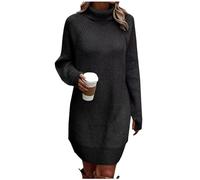Graceyo Herbst Winter Dick Rollkragenkleid Damen, Einfarbig Rollkragen Langarm Strickkleid, Warm Langarmkleid Strickpulli Kleid, Pulloverkleid Freizeitkleid Knielang, Pullover Kleid Strick Sweater