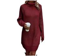Graceyo Herbst Winter Dick Rollkragenkleid Damen, Einfarbig Rollkragen Langarm Strickkleid, Warm Langarmkleid Strickpulli Kleid, Pulloverkleid Freizeitkleid Knielang, Pullover Kleid Strick Sweater