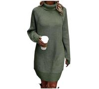 Graceyo Herbst Winter Dick Rollkragenkleid Damen, Einfarbig Rollkragen Langarm Strickkleid, Warm Langarmkleid Strickpulli Kleid, Pulloverkleid Freizeitkleid Knielang, Pullover Kleid Strick Sweater
