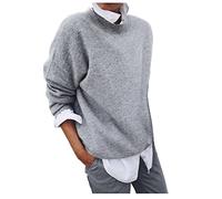 Graceyo Pullover Damen 2 in 1 Optik Langarmshirt Elegante Loose Freizeit Winterpullover Sweatshirt Casual Rundhals Langarm Longshirt Tunika Top Shirt Lang Pulli Winterpulli Sweater Lässige Lose