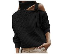 Graceyo Rollkragenpullover Damen Schulterfrei Rollkragen Pullover Elegant Casual Frauen Strickpullover Pulli Langarmpullover Oversize Strickpulli Casual Oberteile Tops mit Turtleneck