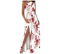 Graceyo Sommerkleid Damen Abendkleid Sexy Trägerlos Aushöhlen Neckholder Hohe Taille Maxikleid mit Schlitz Elegant Lange Kleider Cocktailkleid Abendkleider Maxikleider Lang Festkleid, 2-weiß, XL