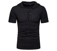 Graceyo T-Shirt Herren mit Schnürung Kurzarm Hemd mit Kapuze Sommer Muscle Shirt Mittelalter Retro Regular Fit T Shirt Arbeitsshirt Freizeithemd Sport Casual Sommershirt Fisherman Sommerhemd Shirt