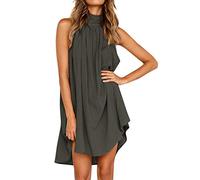 Graceyo Trägerkleid Damen Sommer Neckholder Schulterfrei Elegant Kleider Ärmelloses Sommerkleid Beach Cami Strandkleid Freizeitkleid Unregelmäßige Minikleider Swing Mini Kleid Sommerkleider, Grün, L