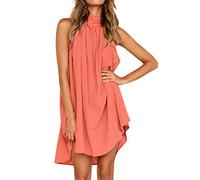 Graceyo Trägerkleid Damen Sommer Neckholder Schulterfrei Elegant Kleider Ärmelloses Sommerkleid Beach Cami Strandkleid Freizeitkleid Unregelmäßige Minikleider Swing Mini Kleid Sommerkleider, Rosa, M