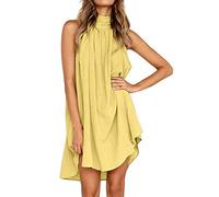 Graceyo Trägerkleid Damen Sommer Neckholder Schulterfrei Elegant Kleider Ärmelloses Sommerkleid Beach Cami Strandkleid Freizeitkleid Unregelmäßige Minikleider Swing Mini Kleid Sommerkleider, Gelb, L