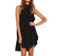 Graceyo Trägerkleid Damen Sommer Neckholder Schulterfrei Kleider Ärmelloses Sommerkleid Beach Cami Kleider Strandkleid Freizeit Unregelmäßige Minikleider Swing Mini Kleid Sommerkleider, Schwarz, L