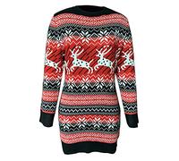 Graceyo Weihnachtskleid Knielang Damen Weihnachten Strickkleid Elegant Rentier Schneeflocken Kleider Pulloverkleid Strick Kleid Winter Langarm Partykleid Vintage Minikleid Pullikleid Winterkleid