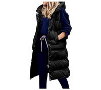 Graceyo Winterweste Daunenweste Steppweste mit Kapuzen Damen Winter, Warme Lange Ärmellose Mantel Weste Jacke, Übergroße Frezeitweste für Frauen Winddichte, Schwarz, XXL