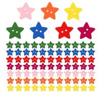 GRADENEVE 200 Stück Bunte Hölzerne Sternknöpfe mit Zwei Löchern für Selbstgemacht Bastelarbeiten und Nähen Fünfzackige Holzknöpfe für Kleidung und Scrapbooking