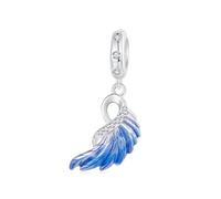 Gradient Blue Angel Wings Charm 925 Sterling Silber Feder Anhänger Bead passt Pandora Charms Armband Halskette (Rechter Flügel Charms)