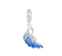 Gradient Blue Angel Wings Charm 925 Sterling Silber Feder Anhänger Bead passt Pandora Charms Armband Halskette (Linker Flügel Charms)