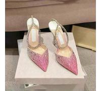 Gradienten rosa closed toe sandalen damen stiletto heels sommer neue voller diamant kristall schuhe high heels damen schuhe