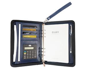 GraduationMall A5 Schreibmappe mit Ringbuch Reißverschluss Portfolio Klemmbrett Business Mappe Dokumentenmappe Organizer Blau