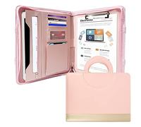 GraduationMall Schreibmappe A4 mit Klemmbrett - Rosa Portfolio Padfolio mit verstecktem Griff - Reißverschluss + PU Leder - Dokumentenmappe für Unternehmen