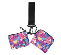 Graffiti Artwork Schmetterlinge Herzen Lila Damen Geldbörsen Kartenhüllen Niedlich Mode Visitenkartenhalter mit Reißverschlusstasche für Frauen 2 Stück, Graffiti-Kunstwerk Schmetterlinge Herzen lila