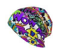 Graffiti Skateboard Beanie Mützen Lustige Strickmütze Stretch Schal Kopfwickel Klassisch Winter Warm Strick Milch Seide Mütze für Männer Frauen, Buntes Sprühmuster, EinheitsgröÃŸe