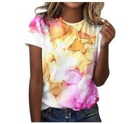 Grafik-T-Shirts für Damen Frauen ausgefallene Galaxy Batik Shirt Oberteile Täglicher Druck O Ausschnitt Tops Kurzarm Rundhals Bedrucken T-Shirt,05 Gelb,S
