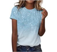 Grafik-T-Shirts für Damen Frauen ausgefallene Galaxy Batik Shirt Oberteile Täglicher Druck O Ausschnitt Tops Kurzarm Rundhals Bedrucken T-Shirt,02 Hellblau,XL