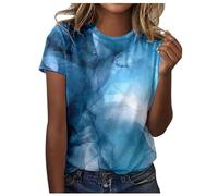 Grafik-T-Shirts für Damen Frauen ausgefallene Galaxy Batik Shirt Oberteile Täglicher Druck O Ausschnitt Tops Kurzarm Rundhals Bedrucken T-Shirt,06 Dunkelblau,XXL