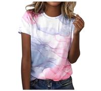 Grafik-T-Shirts für Damen Frauen ausgefallene Galaxy Batik Shirt Oberteile Täglicher Druck O Ausschnitt Tops Kurzarm Rundhals Bedrucken T-Shirt,09 Rosa,XXL