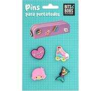 Grafoplás Austauschbare Pins für Schüleretuis & Bobs aus Silikon, Personalisieren Sie Ihr Schulmaterial und Ihre Schuhe | enthält 4 Verzierungen: Herz, Patin; Mädchen und Meerjungfrau, Verschieden,