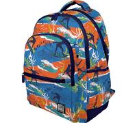 Grafoplás Ergonomischer Schulrucksack, 33 x 46 x 22,5 cm, gepolsterter Rücken und Griffe, 3 Fächer, gepolsterter Laptopbereich, anpassbar an Trolley, Gummi, Hawaii-Design, Kollektion Bits&Bobs, blau,