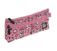 Grafoplás - Flaches Federmäppchen für die Schule, I Love You Collection, Bits & Bobs Pop-Up-Design, 2 Taschen, 23 x 10 cm, Reißverschlussfächer, leicht zu öffnende Griffe, Schulbedarf, Rosa, 23 x 10 x