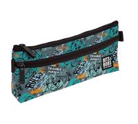 Grafoplás Flaches Federmäppchen für die Schule, Kollektion Bear, Bits & Bobs Pop Up Design, 2 Taschen, 23 x 10 cm, Fächer mit Reißverschluss, leicht zu öffnende Griffe, Schulmaterial, grau, 23x10x4cm