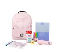 Grafoplás | Schulmäppchen mit 3 Fächern mit Schulmaterial | Grundschule | Farbstifte, Spitzer, Schullineal, Kugelschreiber, Kleber, Korrekturband, Kreidemarker, Babyrosa, Für die Schule