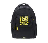 Grafoplás | Schulrucksack | Bits & Bobs Pop Up Design neongelb | drei Fächer | Fronttasche | gepolstertes Laptopfach | verstärkte Basis | 33 x 46 x 22,5 cm, Schwarz, L, Casual