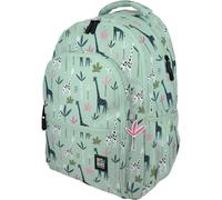 Grafoplás Schulrucksack mit drei Fächern, 33 x 46 x 22,5 cm, 30 Liter, gepolsterter Laptopbereich, Modell Roomy, Jungle-Design, Bits & Bobs Pop Up Design, perfekt für Schulbedarf, grün, L, Für die