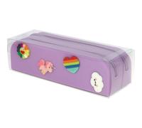 Grafoplás Stifteetui aus Silikon für Bits & Bobs | 2 Fächer | 20 x 5,5 x 6,5 cm | Farbe Lavendel Pastell | enthält 8 austauschbare Pins | beidseitig verziertes Schulmaterial, Lavendelfarben,