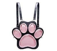 Gralara Katzenpfoten-Rucksack großes Fassungsvermögen Tasche in Pfotenform mit Sichtfenster wandelbar niedlich-Umhängetasche für Teenager, Conventions , Schwarz+Pink