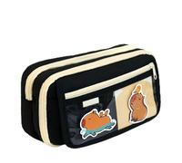 Gramigg Großes Federmäppchen aus Segeltuch, 9 Fächer, große Kapazität, Stiftebeutel, tragbare Organizer-Tasche, Reise-Make-up-Tasche, große Kapazität, Schulbox, Schwarzes Federmäppchen