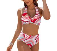 Gramigg Weich gepolsterte Körbchen, Strandbekleidungs-Set, hohe Taille, Badeanzug für Damen, Blumendruck, zweiteilig, Bademode, Blumendruck, zweiteiliger Badeanzug mit V-Ausschnitt