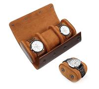 gramiibeau Uhrenrolle Uhrenbox 3 Uhren Braun, PU Leder Tragbare Zylindrische Uhren-Aufbewahrungsbox mit Samt-Innenfutter, Uhrengehäuse für Männer und Frauen, 23x10x7.5 CM