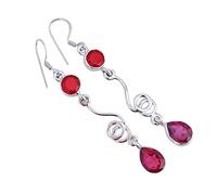 Granat Tropfenohrringe für Damen, massives 925er Sterlingsilber, handgefertigt, Valentinstagsgeschenk, 8 x 6 mm, 6 mm, Sterlingsilber, Granat