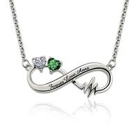 Grancey Namen Halskette Personalisiert mit 2 Geburtsstein und a Mittlerer Text Infinity Unendlich Namenskette Anhänger in Sterling Silber für Paar Mütter Bester Freund