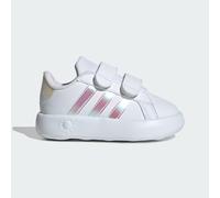 Klettschuh ADIDAS SPORTSWEAR "GRAND COURT 2.0 KIDS", Kinder, Gr. 24, weiß (cloud weiß, iridescent, grau two), Synthetik, Schuhe Klettschuh, Design auf den Spuren des adidas Superstar, für Kinder (3855