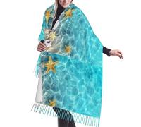 GrAtka Schal, Sommer-Seestern-Muschel-Strand-Meer, Unisex-Schal mit Fransen, groß, warm, weich, Kaschmir-Gefühl, Tücher, 196 x 68 cm