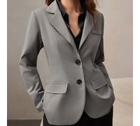 Grau gefütterter Damen-Blazer mit Revers, elegant für Herbst, Sommer/Herbst/Winter, Old Money Lässig, formelles Lehrer-Outfit
