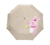 Grau Rosa Kaninchen Hase Regenschirm Taschenschirm Auf-Zu Automatik Schirme Winddicht Leicht Kompakt UV-Schutz Reise Schirm für Jungen Mädchen Strand Frauen