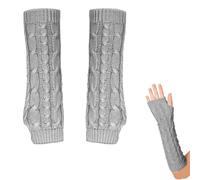 Grau Winter Gestrickte Handschuhe für Damen,Fingerlose Warm Strick Armstulpen Handstulpen,Pulswärmer Armwärmer,Lang Handwärmer Stulpen,Pluswärmer Lange Arm Sleeve,Strickhandschuhe Women Hand Warmers